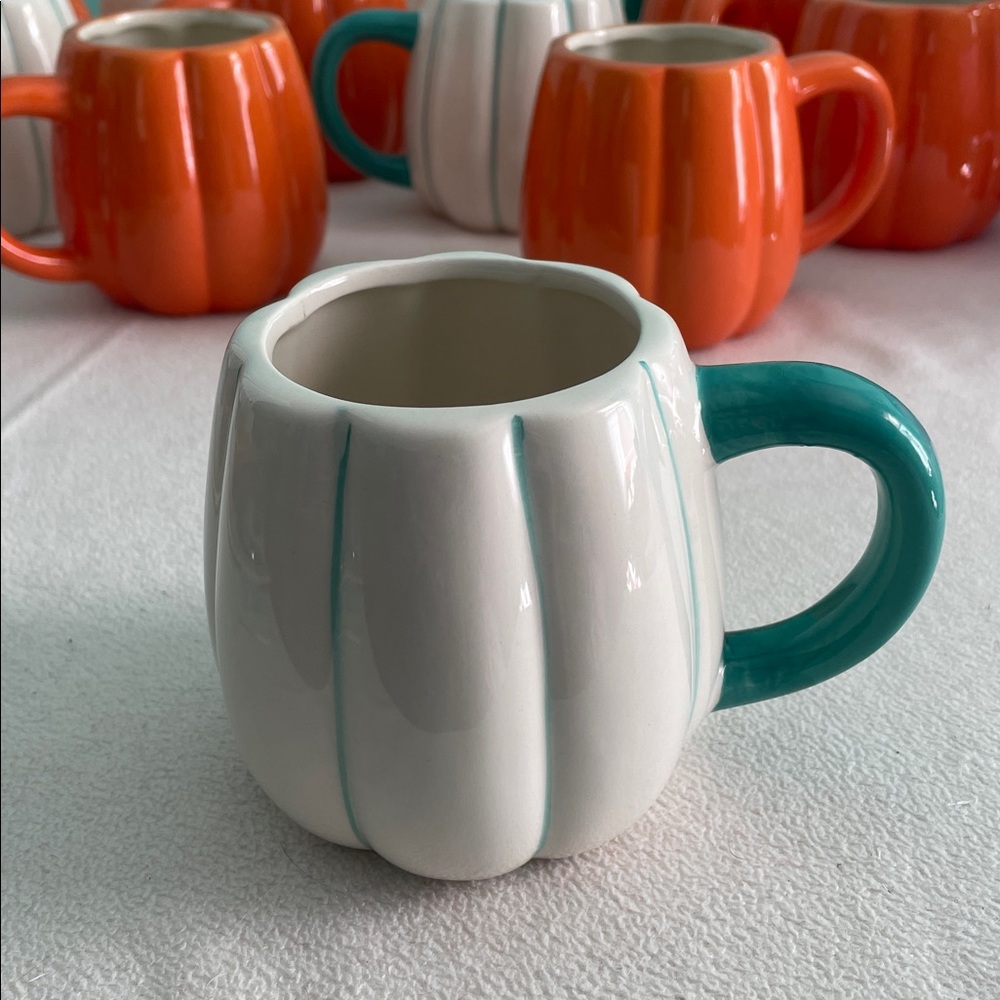 🍁🎃 Cream and Teal Pumpkin Mug 🎃🍂